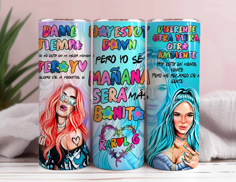 Eco-Friendly Cups Karol New Album Cover Mañana Será Bonito 20oz Sublimation Tumbler Wrap, Manana Sera Bonito Tumbler Wrap PNG