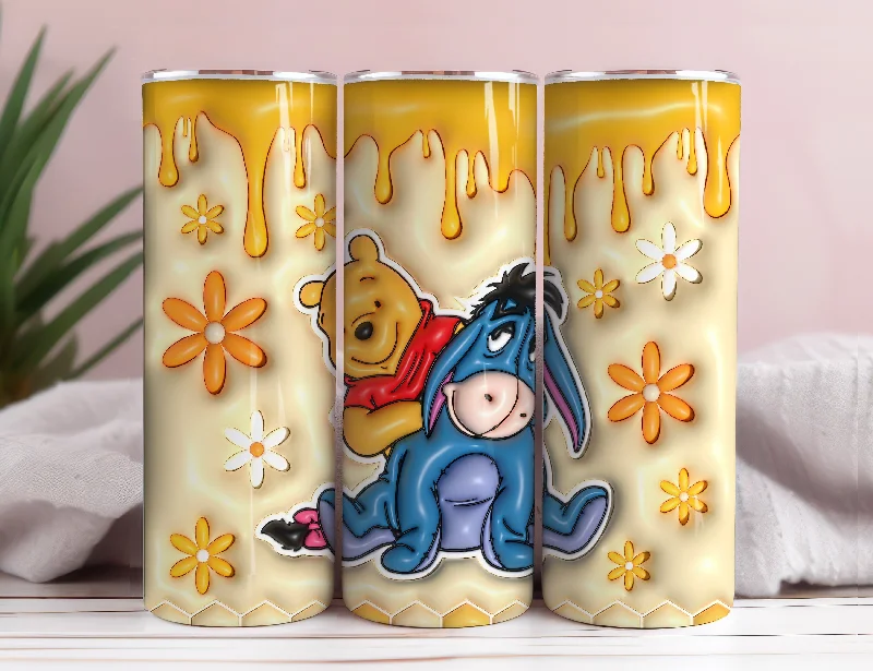 Drinking Glasses Sale 3D Inflated Cartoon Tumbler Wrap, Pooh Tumbler, 3D Winnie Inflated Tumbler Wrap, Puffy Pooh Bear Tumbler, 20oz tumbler PNG Download 8