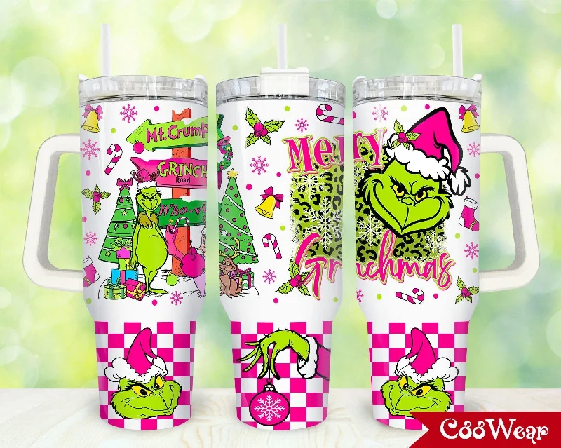 Drinkware Gift Set Pink Christmas 40oz Tumbler Wrap Png, Merry Christmas 2 pieces 40 oz Tumbler Png, Cartoon Christmas Tumbler 40oz Png, Sublimation Designs 3