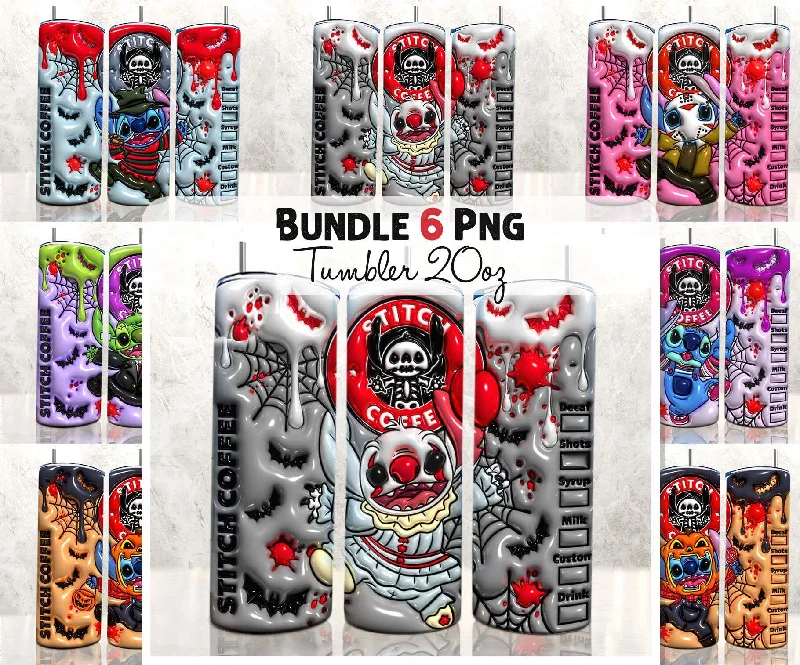 Drinkware Sets Discount Bundle 3D Inflated Stitch Halloween Tumbler, Cartoon Halloween Tumbler, Halloween Tumbler, 3D Tumbler Wrap, 20oz Skinny Tumbler,Spooky Season,Spooky Vibes, stitch tumbler PNG