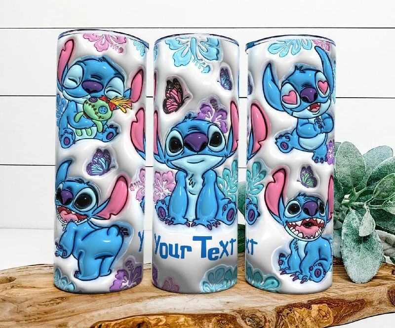 Special Drinkware Promotion Personalized Inflated Stitch Tumbler PNG, 3D Stitch Tumbler Wraps 20oz Skinny Sublimation Digital Downloads 3D Puffy Design Sublimation
