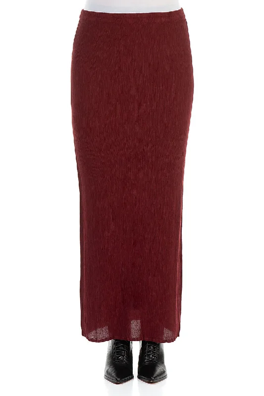 Fashionista Favorites Fitted Crinkled Red Silk Viscose Maxi Skirt