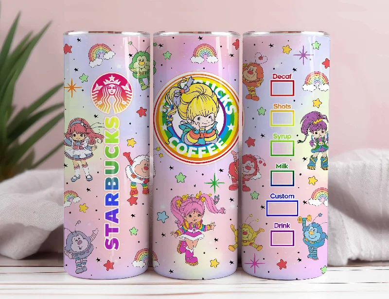 Glassware Deals Cartoon 80s Tumbler, 80s cartoons png, rainbow girl 20oz Skinny Tumbler, Rainbow Brite Glass Can Png, Retro 80s cartoons Tumbler Wrap