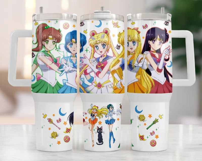 Insulated Travel Drinkware Anime Sailor Girls Tumbler Wrap, Libbey 40oz Tumbler Design, Anime Tumbler - Sublimation Design Digital Download - PNG Active