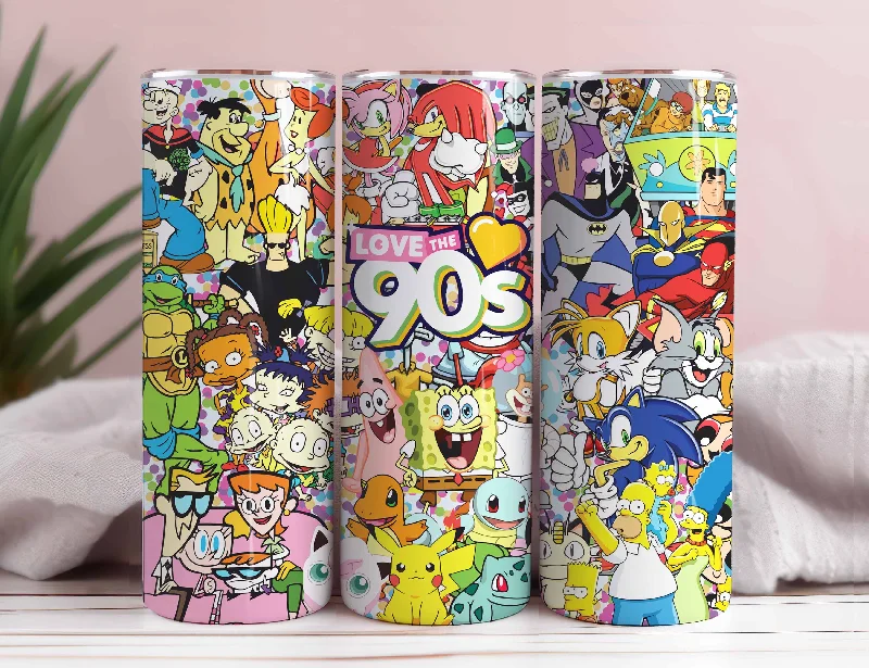 Drinkware Sets Retro 90s Cartoon 20oz Skinny Tumbler Wrap Design PNG, Cartoon 90s Tumbler, 90s cartoons png, Retro 90s cartoons Tumbler Wrap, Png Download