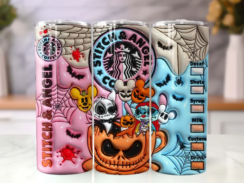 Seasonal Drinkware Sale 3D Inflated Halloween Tumbler Wrap, Cartoon Halloween Tumbler Png, The Nightmare Before Christmas 20oz Skinny Tumbler, 3D Tumbler Wrap