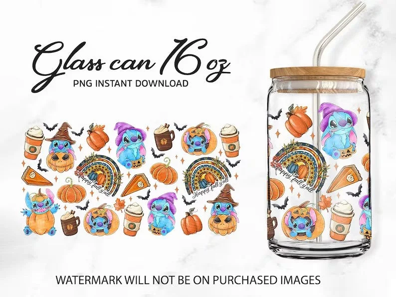 Luxury Drinkware Promotion Stitch Halloween, Stitch 16oz - 20oz, Full Tumbler Wrap, Stitch Tumbler Wrap, Cartoon Tumbler Wrap, Skinny Tumbler Wrap, Can Glass Wrap