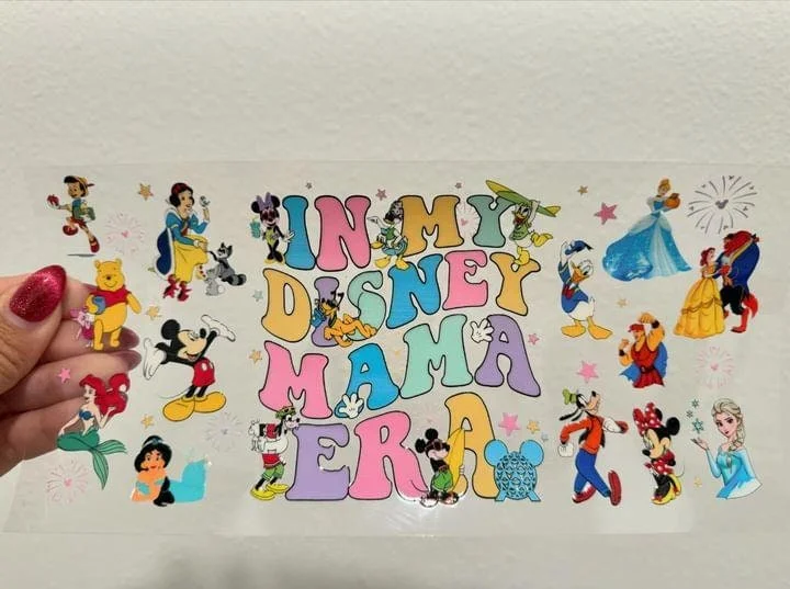 Premium Glassware In My Disney Mama Era UV DTF Wrap Transfer 16oz | No Heat Needed | Waterproof | Permanent Adhesive
