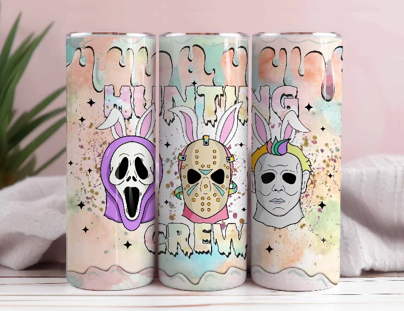 Luxury Drinkware Promotion Horror Easter Tumbler Wrap ,Easter Hunting Crew Png, Horror Easter Bunny Png, Easter Ghostface Png, Retro Easter Horror 20 oz Tumbler Wrap