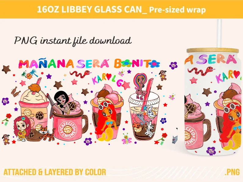 Travel Mugs Sale Karol G Mañana sin Ti 16oz Glass can wrap, Karol G Cafecito Y Chisme Cup PNG, 16oz Glass Can Template, Carol G Cup, Mañana Será Bonito