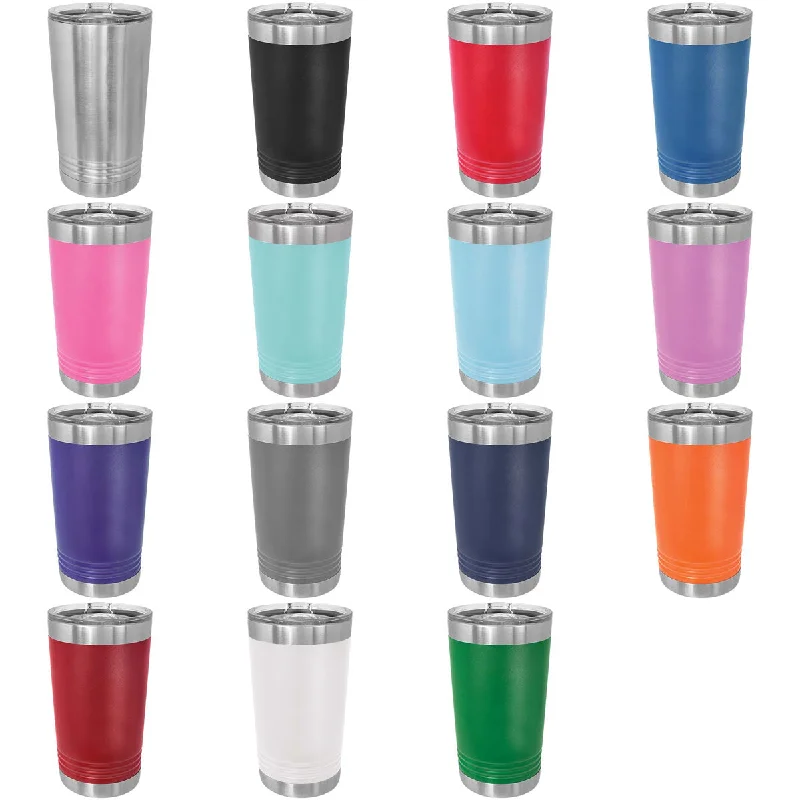 Drinkware Closeout Deals Blank 16 oz Pint Glass - Double Wall Insulated Stainless Steel Powder Coated Beer Tumblers + Lid