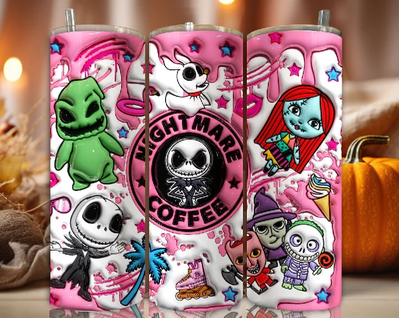 Seasonal Drinkware Sale Inflated Cartoon Halloween Tumbler Design Png, 3D Spooky Vibes Tumbler Wrap, 20oz Sublimation, 3D Nightmare Scary Tumbler Wrap, Boo Bash