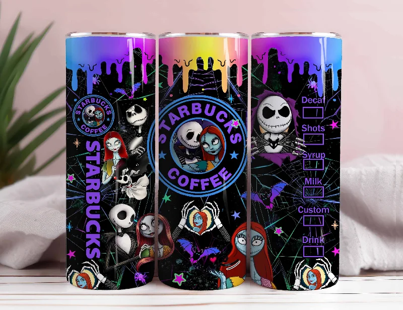 Drinkware Offers Jack Skellington Tumbler, 20oz Skinny Straight, Jack Sally Valentine, Halloween Tumbler PNG, Full Tumbler Wrap, Png, Instant Download