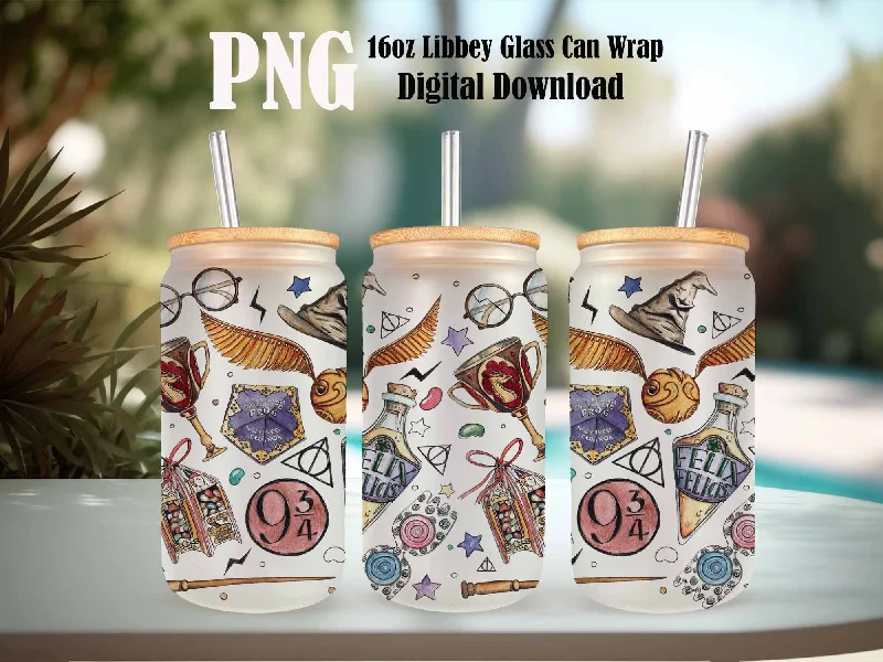 Holiday Drinkware Offers Harry Potter Libbey Glass PNG, 16oz Can Glass PNG, Hogwarts Alumni, Magic Wand Symbol, Wizardy Houses