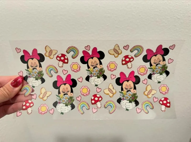 Discounted Drinkware Disney Mini Mouse Rainbow Mushroom UV DTF Wrap Transfer 16oz | No Heat Needed | Waterproof | Permanent Adhesive