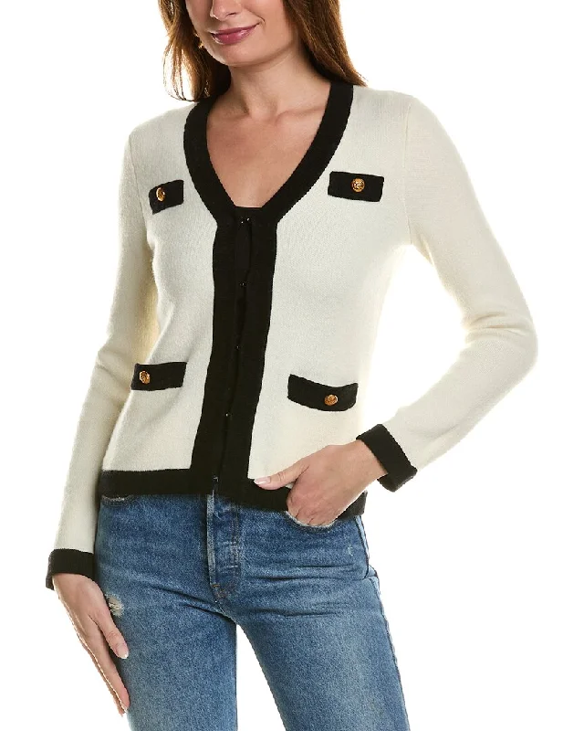 Summer Fashion sofiacashmere Contrast Trim Wool & Cashmere-Blend Cardigan