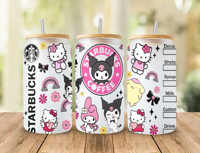 Thermal Drinkware Bundle Kawaii Kitty Coffee Tumbler Wrap, Kitty Coffee, Kitty 16oz Can Glass Wrap, Kitty Tumbler Wrap, Pink Cat Tumbler, Instant Download 1