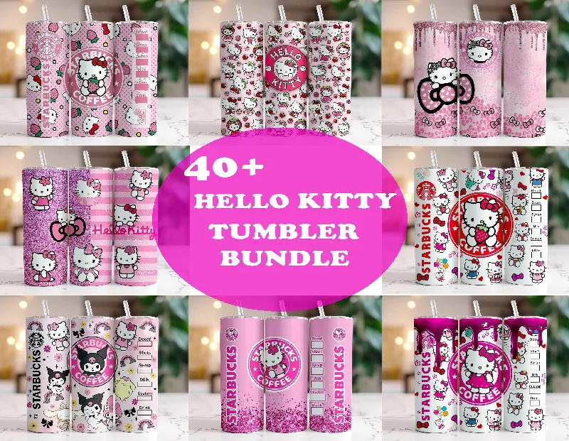 Luxury Drinkware Promotion 40+ Kitty Coffee Tumbler Bundle, 20oz Straight Skinny Wrap, Spring Flower Pink Cat PNG, Tumbler Wrap, Full Tumbler Wrap, Cartoon Tumbler