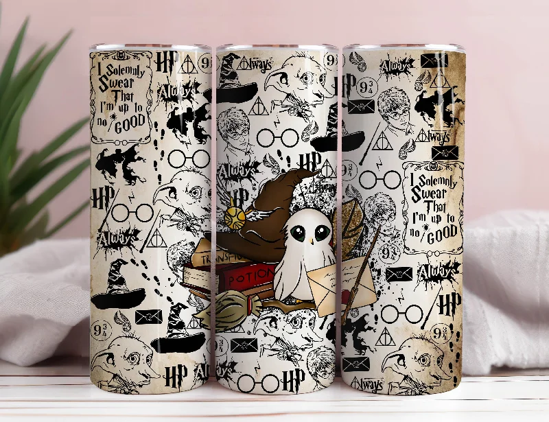 Glassware Promotion Harry Potter 20oz Tumbler PNG, Hogwarts Alumni, Magic Wand Symbol, Wizardy Houses