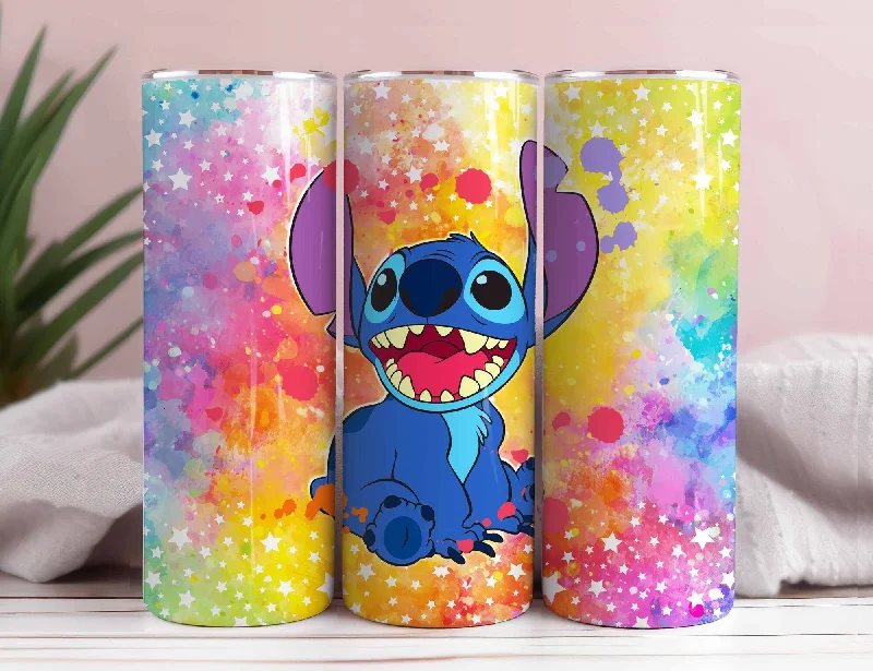 Eco-Friendly Drinkware Sale Stitch Color Splash cartoon Tumbler, 20oz skinny tumbler, sublimation tumbler, png digital download, digital tumbler,Instant Download