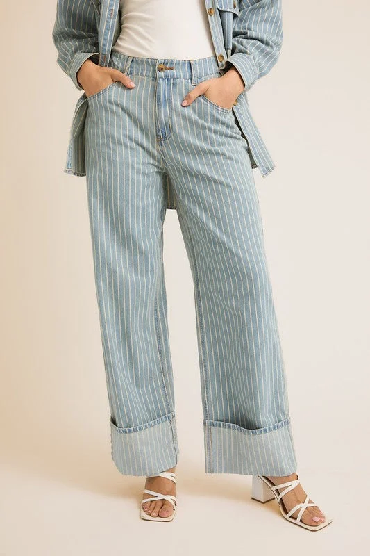 Limited Time Deal Striped Denim Wide Leg Pant