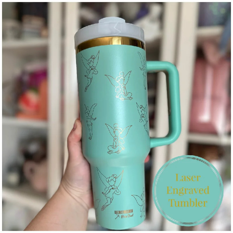 Decorative Drinkware Ready to Ship Fairy Inspired Laser Engraved Tumblers on Meadow 40 oz Quencher Inspired Stainless Steel Tumbler