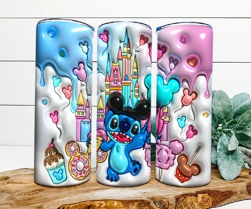 Insulated Drinkware 3D Inflated Cartoon 20oz Tumbler PNG, Magic Castle Tumbler Wrap, 3D Inflated Stitch Tumbler, Snack Tumbler, Cartoon Movie Tumbler
