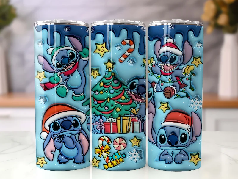 Limited-Time Drinkware Deals Inflated Stitch Christmas Tumbler Wrap Png, 3D Christmas Vibes Tumbler Wrap, 20oz Sublimation, 3D Merry Christmas, 3D Inflated Christmas