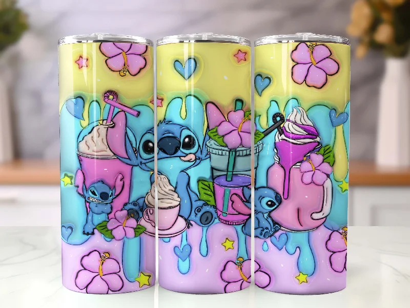 Discount Drinkware Inflated Stitch Tumbler Design Png, 3D Tumbler Wraps 20oz Skinny Sublimation Digital Downloads 3D Puffy Cartoon Design Sublimation Png