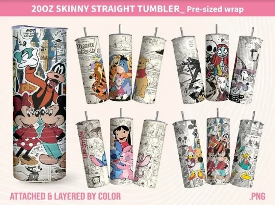 Thoughtful Drinkware Gifts Bundle Retro Cartoon Coffee Tumbler, Magic Tumbler, 20oz Skinny Straight, Tumbler Wrap, Valentine Tumbler Wrap, Full Tumbler Wrap