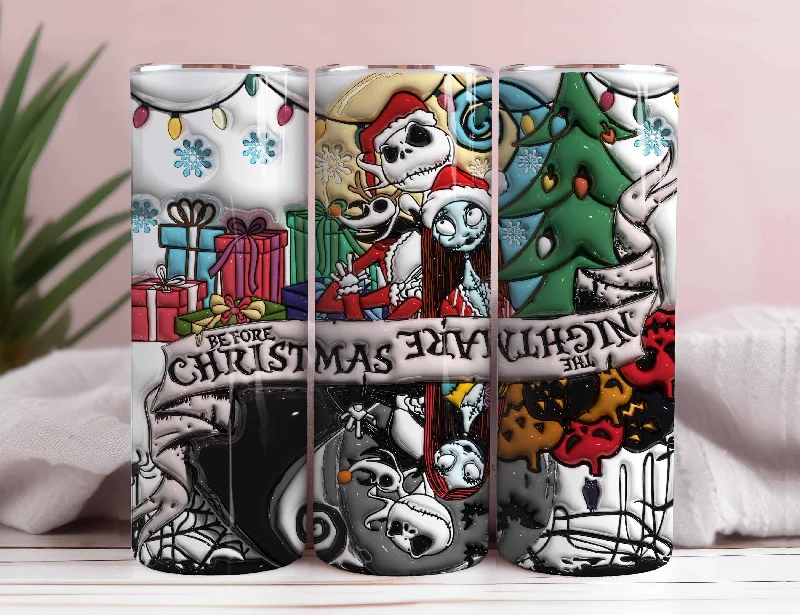 Drinkware Sale Event 3D Inflated Nightmare Christmas Tumbler PNG, Jack Skellington Tumbler Wrap, 20oz Skinny Tumbler, Nightmare Befere Christmas, Halloween Png,