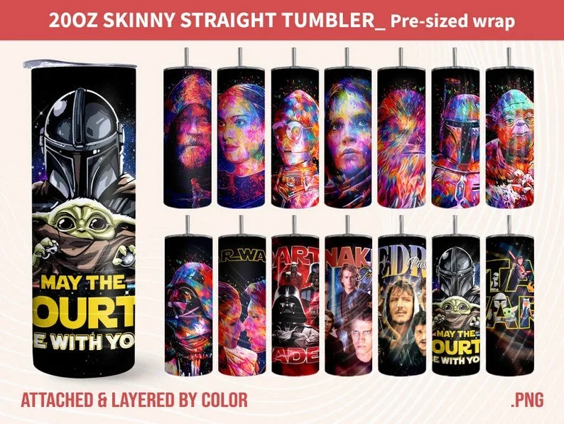 Decorative Glassware Big Bundle Star Wars Tumbler, Star Wars Tumbler Wrap, 20oz Skinny Straight Tumbler, Full Tumbler Wrap, Father Day Tumbler, Gift For Dad
