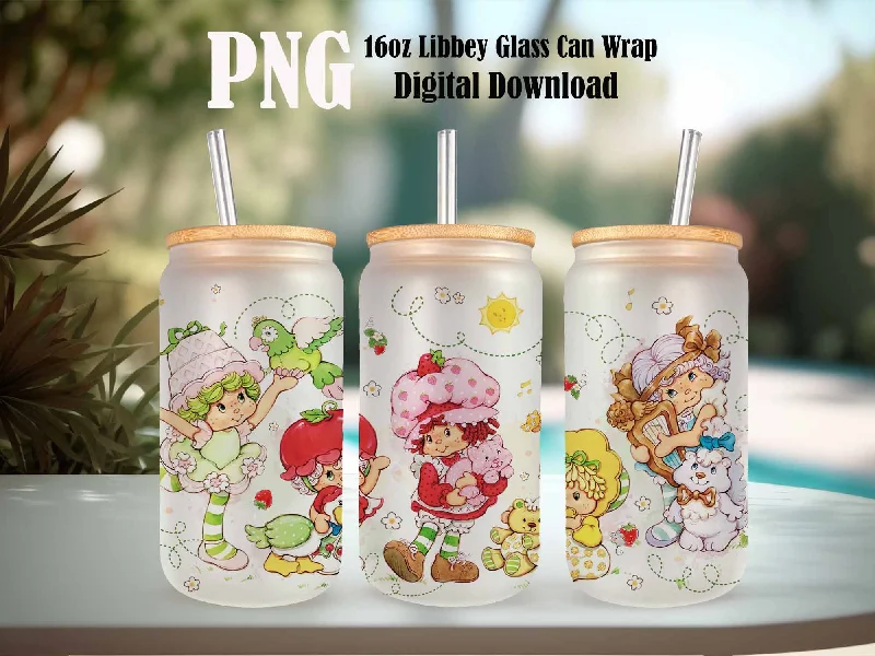 Thoughtful Drinkware Gifts Strawberry Glass Can Png, Cartoon 80s Can Glass, 80s cartoons png, rainbow girl Libbey Glass Can 16oz, Retro 80s cartoons Tumbler Wrap