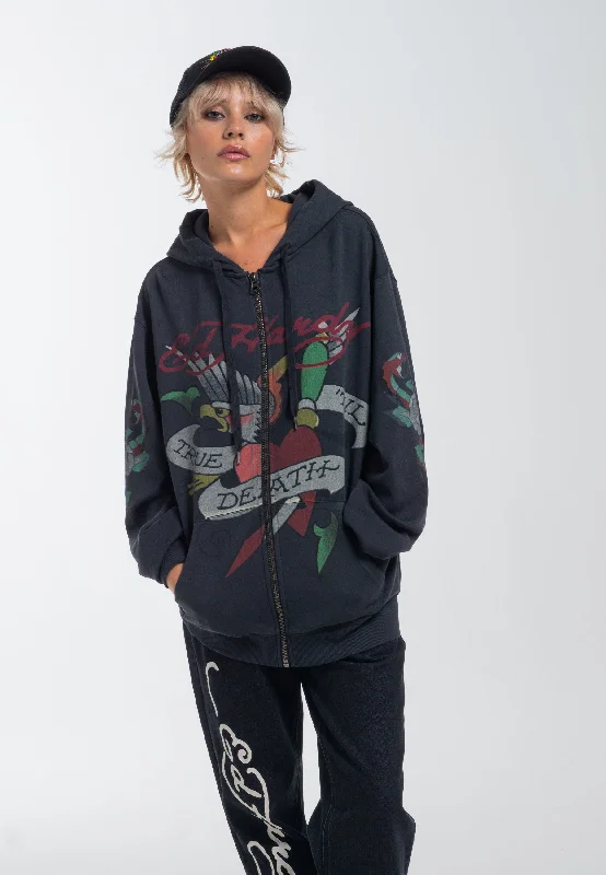 Boho - Chic Festival - Ready Style Womens True Snake Zip Through Hoodie - Charcoal