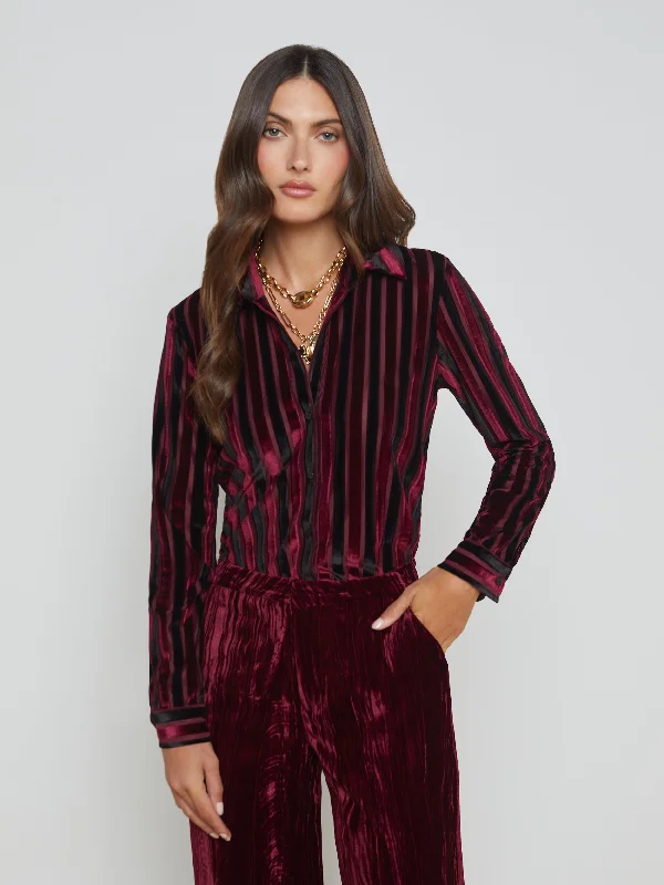 Effortless Grace Laurent Striped Velvet Blouse