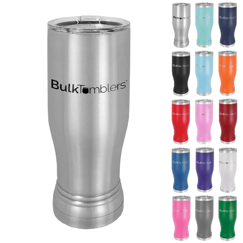 Insulated Tumbler Sale 14 oz Promo Personalized Beer Pilsner Glass Tumbler w Logo Laser Engraved on Insulated Stainless Steel + Lid