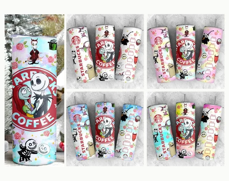 Discounted Drinkware Scary Movie Nightmare Tumbler Wrap, 20 oz Nightmare Before Christmas Tumbler, Sublimation Design Digital Download Nightmare Starbucks Wrap (5PNG)