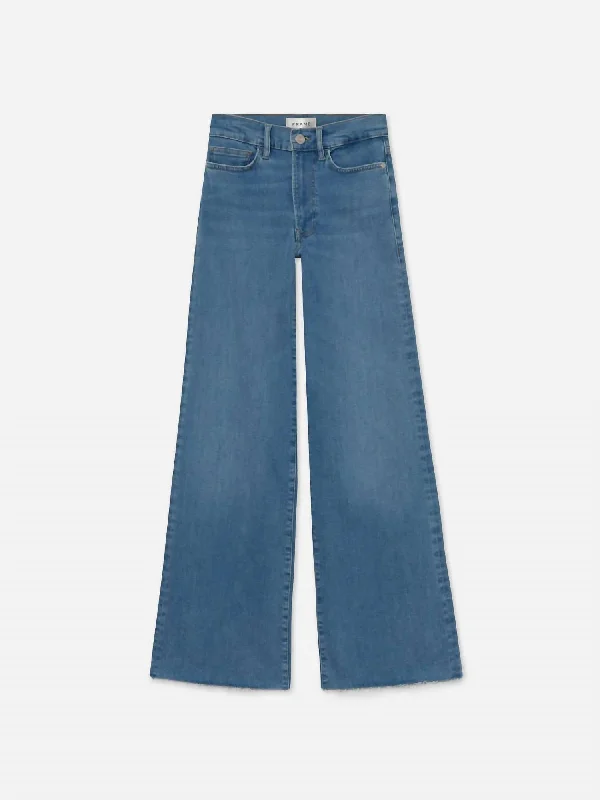 Bold Patterns Le Slim Palazzo Raw Fray Jeans In Cleawater