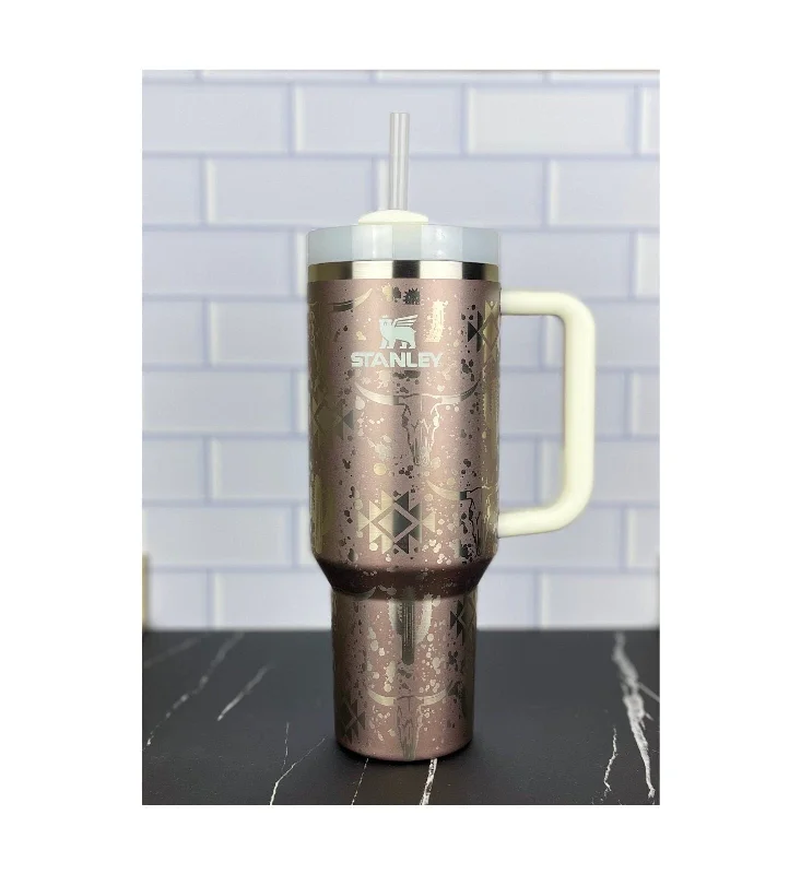Decorative Drinkware Sale 40oz Stanley Quencher Tumbler Western Aztec 360 Wrap Design, Laser Engraved Gift for Her Stanley TikTok Cup