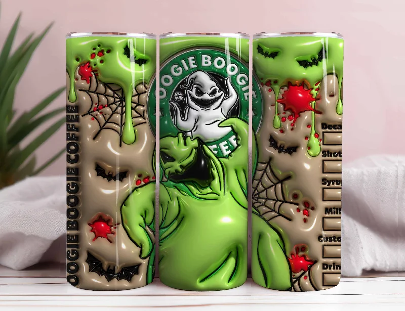 Crystal Drinkware 3D Inflated Horror Character Tumbler Wrap, 20oz Skinny Tumbler, Cartoon 3D Inflated, Spooky Vibes Png, Halloween Png, Sublimation Design Png