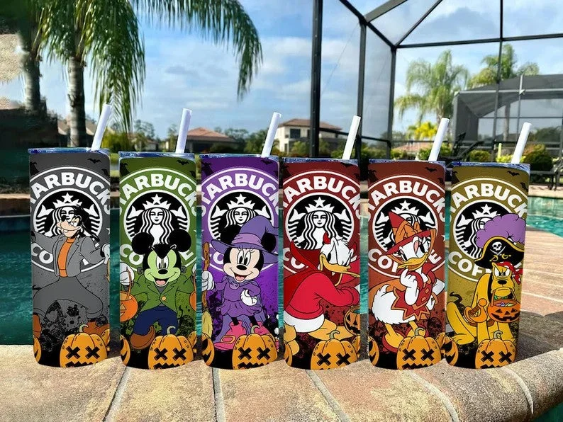 Festive Drinkware Deals Bundle 20 oz Mickey And Friends Halloween Starbucks Tumbler Wrap, Mickey Tumbler Png, Trick Or Treat, Mickey Horror, Spooky Vibes Png