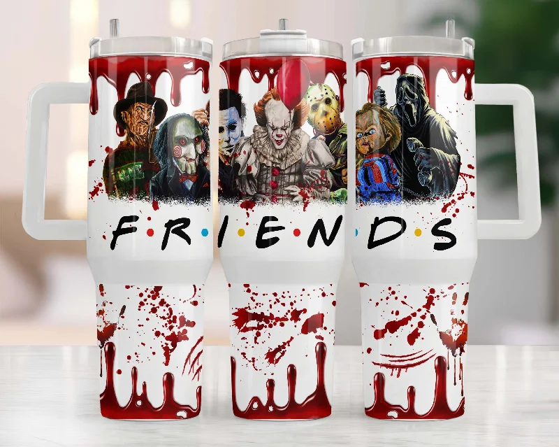 Modern Glass Drinkware Movies Characters 40oz Tumbler Wrap Png, Horror Characters 2 pieces 40 oz Tumbler Png, Horror Halloween Tumbler 40oz Png Sublimation Designs