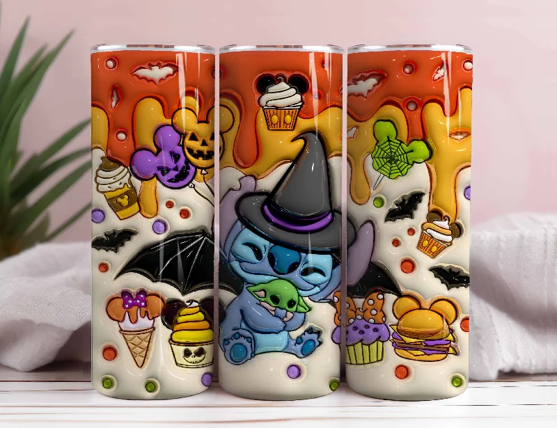 Drinkware Discounts Inflated Cartoon Halloween Tumbler Png, 3D Spooky Vibes Tumbler Wrap, 20oz Sublimation, 3D Halloween Snacks Tumbler Wrap, Trick Or Treat