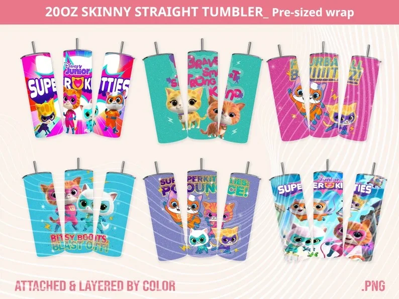 Drinkware Closeout Deals Superkitties Tumbler Bundle Wrap, 20 oz Superkitties wrap, Super Cats Sublimation, Superkitties all team PNG, Superkitties designs