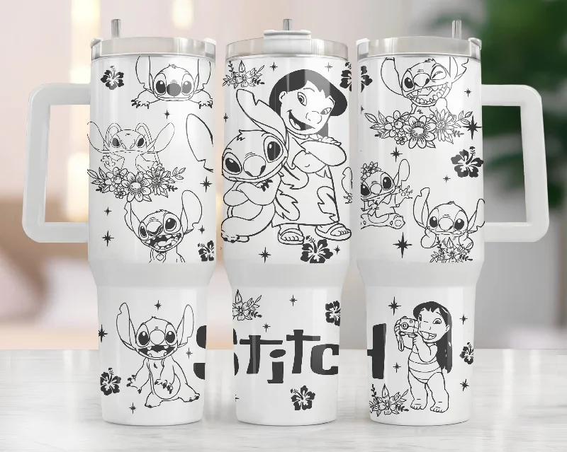 Insulated Drinkware Deals Cartoon Characters 40oz Tumbler Wrap Png, Stitch Flowers  40 oz Tumbler Png, Cartoon Tumbler 40oz Png Sublimation Designs