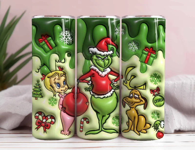Glass Drinkware Inflated Christmas Tumbler, Retro Merry Christmas, 3D Inflated Tumbler, Funny Christmas, 3D Tumbler Wrap, 20oz Skinny Tumbler, Christmas Png