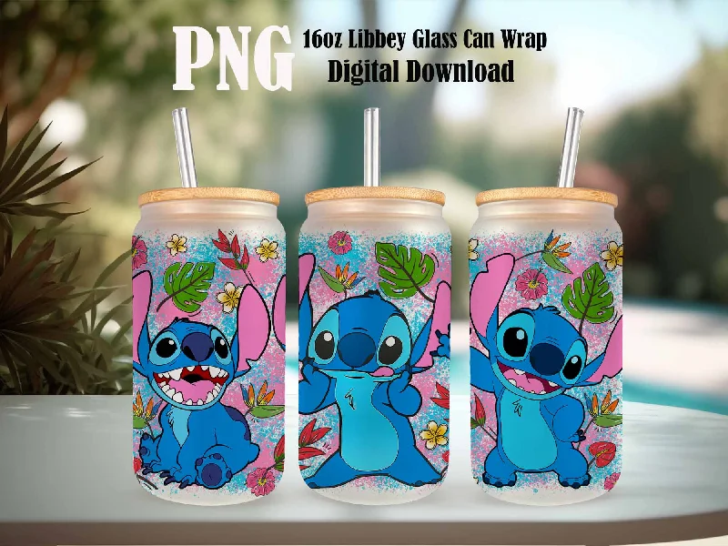Personalized Drinkware Gifts Stitch Can Glass Wrap, 16oz Can Glass, Libbey Can Glass, Stitch Tumbler Wrap,Cartoon Tumbler Wrap,Full Tumbler Wrap,Png Instant Download