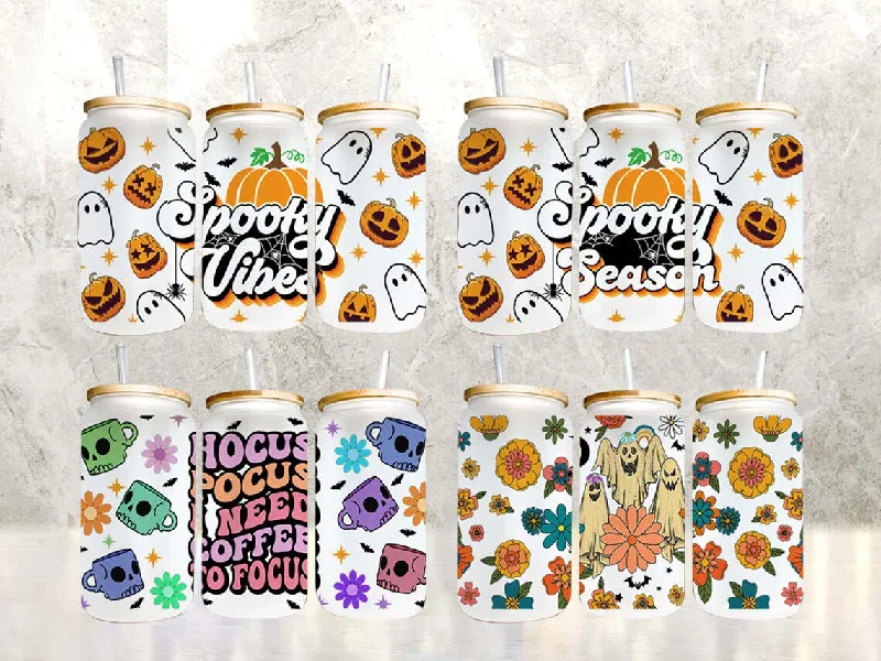 Insulated Drinkware Sale Bundle Halloween 16oz Can Glass, Halloween Can Glass, Spooky Can Glass, Spooky Vibes, Halloween Png, Can Glass Wrap, Png Instant Download