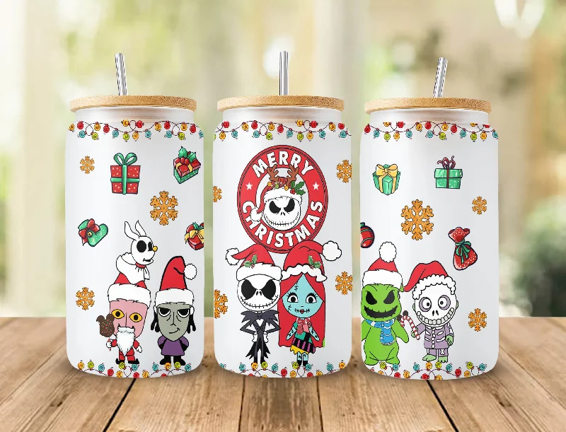 Artistic Drinkware Cartoon Christmas Tumbler Wrap, 16oz Can Glass Wrap, Merry Christmas Can Glass, My Day Libbey Can Glass, Christmas Vibes, Christmas Stitch Wrap 2