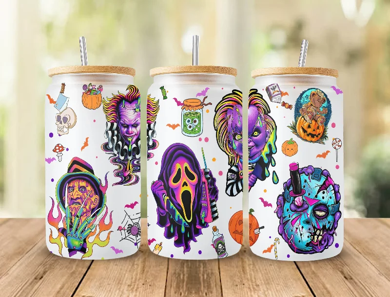 Personalized Cups Discount Horror png, Horror characters 16oz Libbey can Glass, Horror characters full glass can wrap, funny horror tumbler wrap, horror sublimation